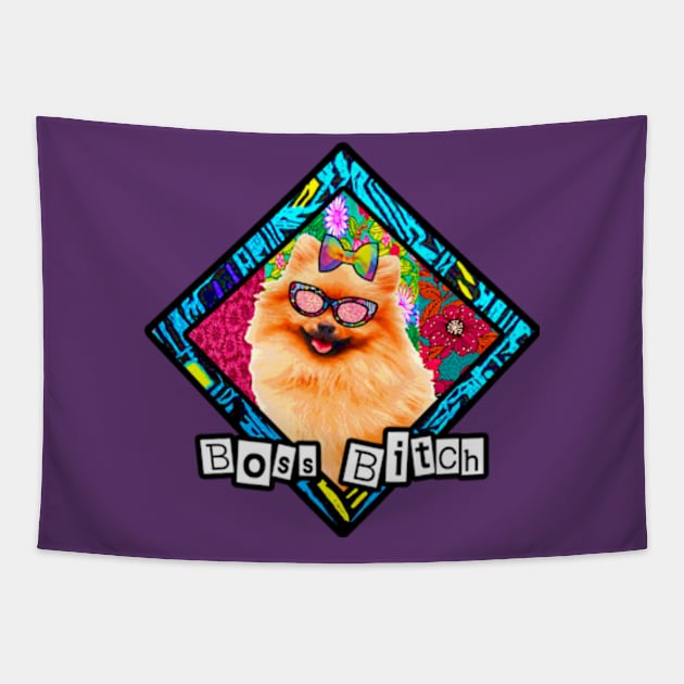 Boss bitch funny dog pun Tapestry by artbyomega