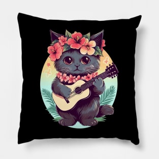 Hawaiian Guitar Music Concert Festival Funny Cat Hawaii Pillow