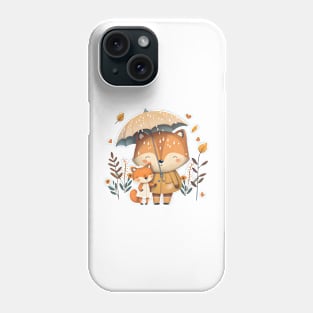 Cute Foxes Sharing an Umbrella blue Phone Case