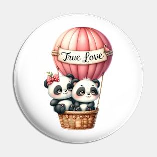 Valentine Panda Bear Couple On Hot Air Balloon Pin