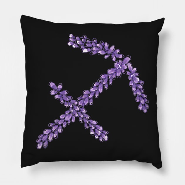 Hand Drawn Lavender Sagittarius Zodiac Sign in Watercolor and Ink Pillow by EndlessDoodles