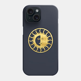 Golden Sun and Moon Symbol on Blue Background Phone Case