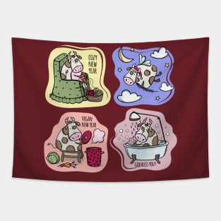 four cows cartoon Tapestry