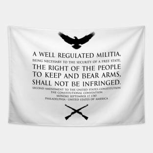 2nd Amendment (Second Amendment to the United States Constitution) Text - with US Bald eagle and crossed m1garand - Black Tapestry