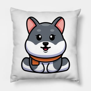 Cute baby husky dog sitting cartoon illustration Pillow