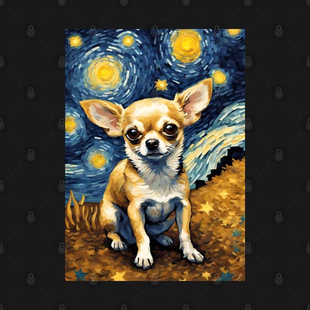 Chihuahua Dog Breed in a Van Gogh Starry Night Art Style by Art-Jiyuu