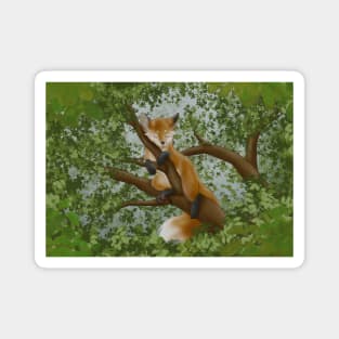 Sleepy Red Fox on a Tree Magnet
