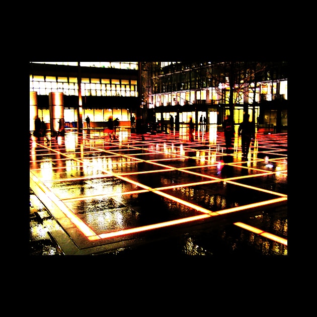 Finsbury Avenue Square, London, at night - surreal city photo in red and orange by AtlasMirabilis