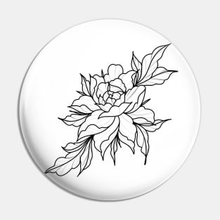 Black Peony Lineart Pin