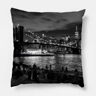 Manhattan Skyline & Brooklyn Bridge by Night - New York City Pillow