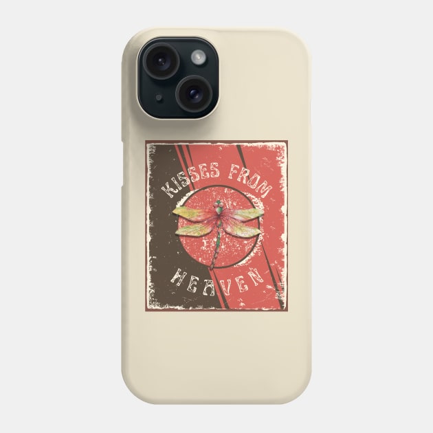 Dragonfly Kisses From Heaven - Distressed Grunge Coral and Brown Watercolor Dragonfly Phone Case by Unified by Design