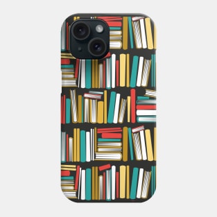 Colorful books // black bookshelf background yellow neon red white and teal books Phone Case