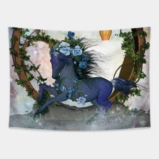 Awesome wild fantasy horse with roses Tapestry