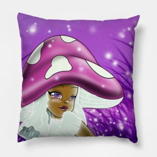 African American Girl and Mushroom Pillow