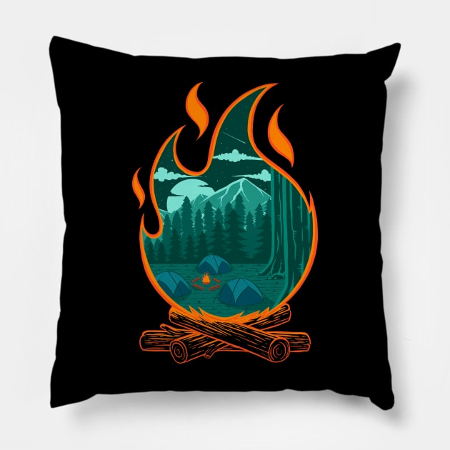 Campfire Adventure Camping Pillow by Sachpica