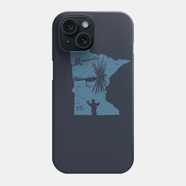 Minnesota Distressed Fly Fishing State Map Phone Case by TeeCreations