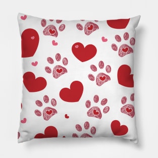 Dog paw print with red hearts Pillow