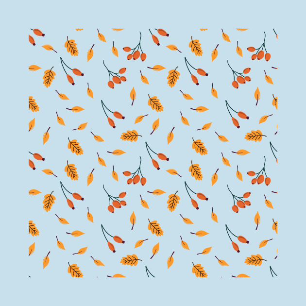 Pattern with autumn elements: falling leaves and berries. by DanielK