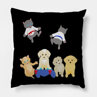 Adorable Newborn Baby Kittens & Puppies All In Together Pillow