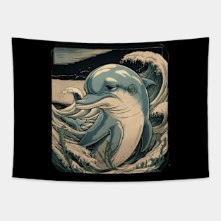 Dismal Dolphin Japanese Art Print Tapestry