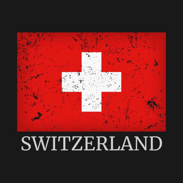 Flag of Switzerland - Retro Style Vintage Swiss Flag by PerttyShirty