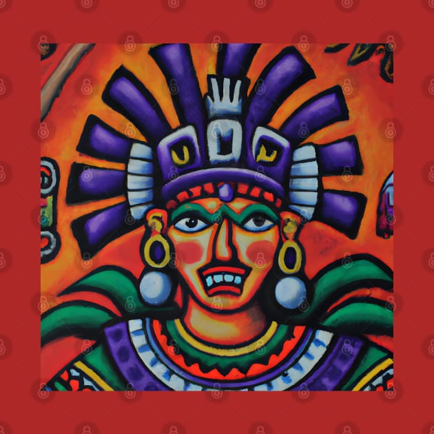 Aztec God - Colorful Painting by Ravenglow