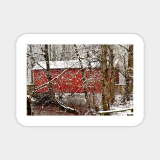 Red Ashland Delaware Covered Bridge in the Snow Magnet