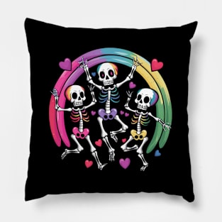 Dancing Skeletons Rainbow Diversity Pride Love Pillow