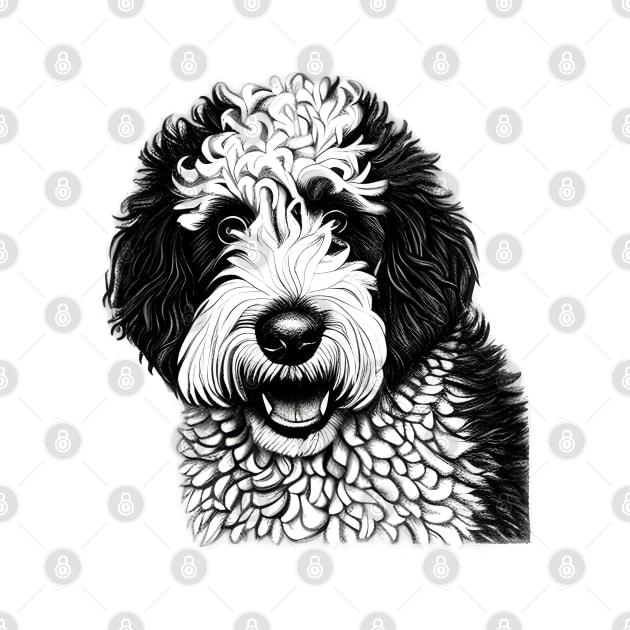 Sheepadoodle Dog Sketch by KayBee Gift Shop