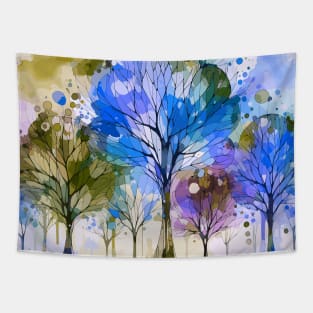 Colorful Purple Blue Abstract Trees Tapestry