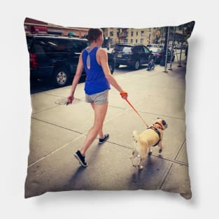 Girl Dog Street City Upper West Side Manhattan, NYC Pillow