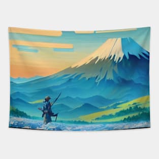 Journey To Mount Fuji - Samurai and Blue Tapestry