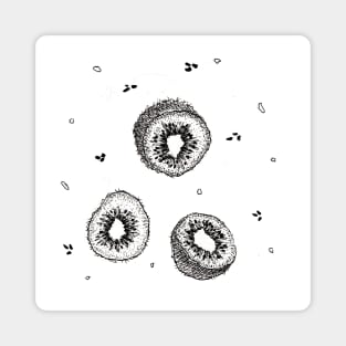 Quirky Kiwi ,  black and white ink fruit , hipster seeds Magnet