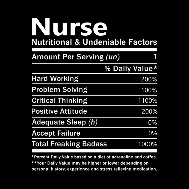Nurse T Shirt - Nutritional and Undeniable Factors Gift Item Tee by Ryalgi