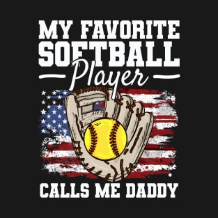 Softball Daddy USA Flag Father T-Shirt