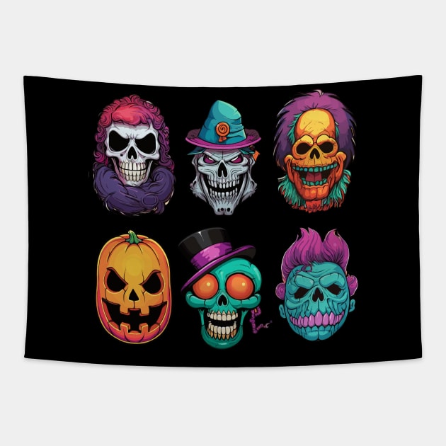 Scary Halloween Faces, Skulls and Pumpkins Tapestry by DanielLiamGill