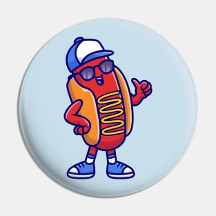 Cool Hotdog Wearing Sunglasses And Hat Cartoon Pin