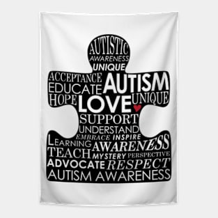 Autism Awareness Puzzle Piece Typography Tapestry