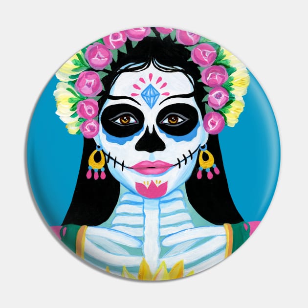 Day of the Dead Sugar Skull Girl Pin by IvyLilyArt