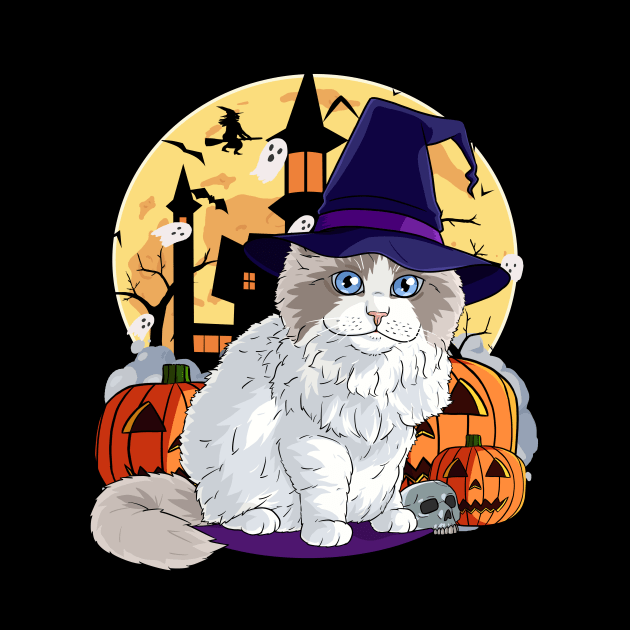 Ragdoll Cat Funny Halloween Witch Pumpkin by Noseking