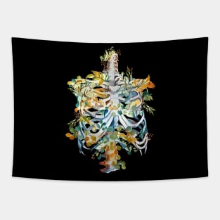 Floral human anatomy,  rib cage with flowers and leaves Tapestry