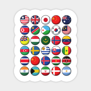 International Flags of the World 30 Countries Circles Magnet