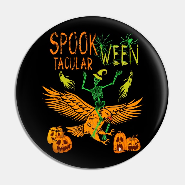 Halloween Skeleton Riding Eagle Spook Tacular Ween Pin by alcoshirts