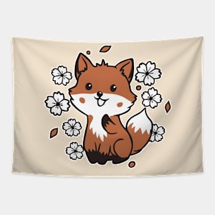 Curious Kawaii Fox Tapestry