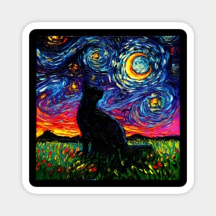 Black Cat Night Magnet