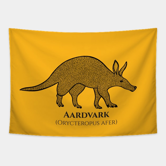 Aardvark with Common and Latin Names - detailed animal design Tapestry by Green Paladin