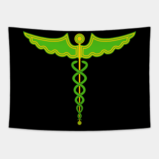 Caduceus Staff of Hermes Green & Yellow Tapestry