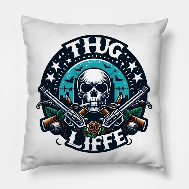 Rebel Spirit: Thug Life Emblem Pillow by Teeeshirt