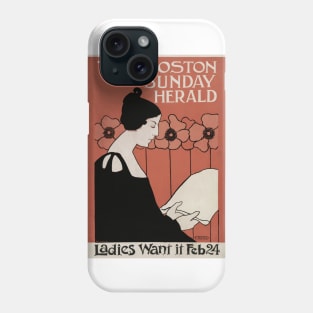 The Boston Sunday Herald vintage poster of a woman reading a newspaper in art nouveau style, by Ethel Reed. Phone Case