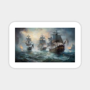 Naval Battle Between Pirate Sailing Ships, Caribbean Seascape #3 Magnet